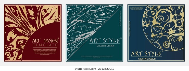 A set of luxury interior design layouts, decorations or backgrounds. Art design of product packaging, cover, poster, banner, brochure, poster. Creative idea of corporate style of creativity