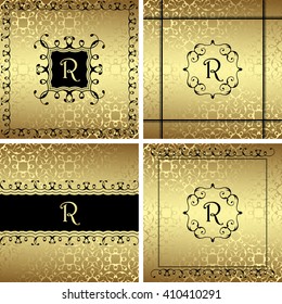 Set of luxury invitations. Golden background. Template for your design   