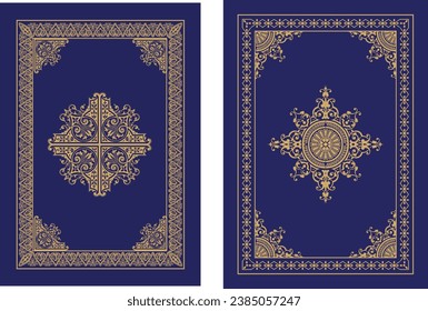 Set, Luxury Islamic Book Cover with Decorative Ornament Frame