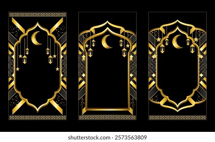 set of luxury islamic golden frame background