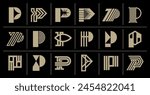 Set of luxury line letter P logo design