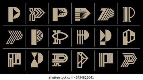 Set of luxury line letter P logo design