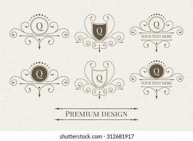 Set of luxury logo and monogram templates. Elegant calligraphic ornament pattern. Vector illustration for your restaurant, boutique, hotel, heraldic, jewelry, fashion and other business.