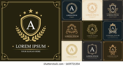 Set of luxury logo template, Initial letter type A, vector illustration