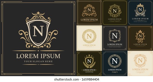 Set of luxury logo template, Initial letter type N, vector illustration