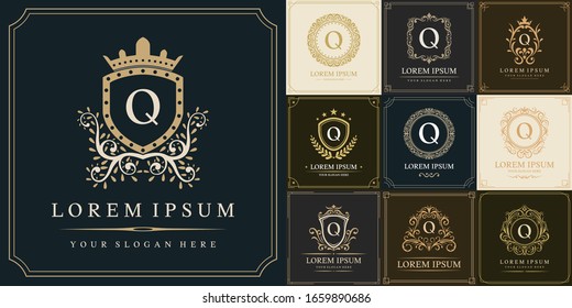 Set of luxury logo template, Initial letter type Q, vector illustration