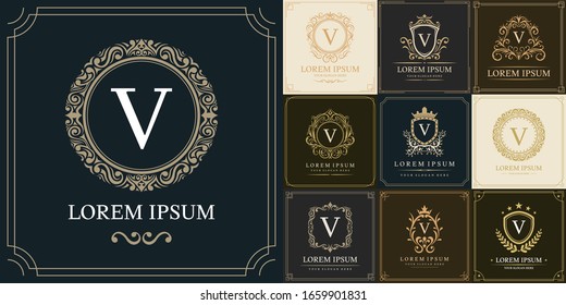 Set of luxury logo template, Initial letter type V, vector illustration