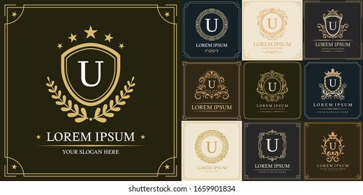 Set of luxury logo template, Initial letter type U, vector illustration