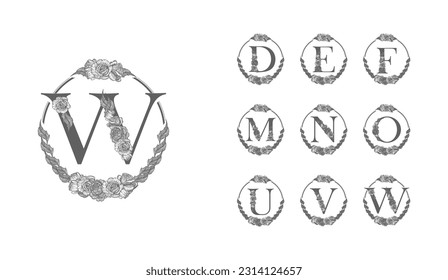 Conjunto de logotipos de lujo. Monograma alfabético. Un conjunto de logos en un marco caro. Insignia para boda, restaurante, realeza, boutique, café, hotel, heráldico, joyería, moda y otros