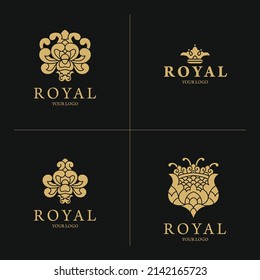 Set of luxury logos on a black background. Vector clipart.