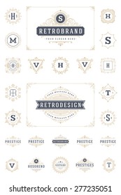 Set Luxury Logos template flourishes calligraphic elegant ornament lines. Business sign, identity for Restaurant, Royalty, Boutique, Hotel, Heraldic, Jewelry, Fashion and other vector illustration