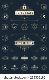 Set Luxury Logos template flourishes calligraphic elegant ornament lines. Business sign, identity for Restaurant, Royalty, Boutique, Hotel, Heraldic, Jewelry, Fashion and other vector illustration