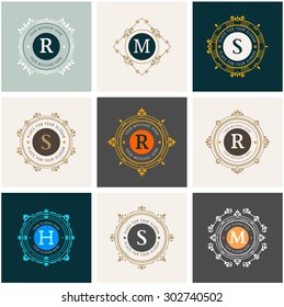 Set Luxury Logos template flourishes calligraphic elegant ornament lines. Design for Business sign, identity & Restaurant, Royalty, Boutique, Hotel, Heraldic, Jewelry, Fashion 