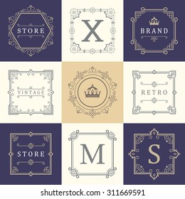Set Luxury Logos template flourishes calligraphic elegant ornament lines. Business sign, symbol, identity for Restaurant, Royalty, Boutique, Hotel, Heraldic, Jewelry, Fashion and business templates