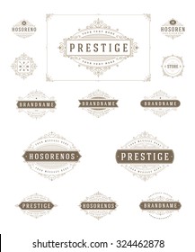 Set Luxury Logos template flourishes calligraphic elegant ornament lines. Business sign, identity for Restaurant, Royalty, Boutique, Hotel, Heraldic, Jewelry, Fashion and other vector illustration