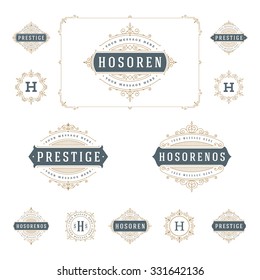 Set Luxury Logos template flourishes calligraphic elegant ornament lines. Business sign, identity for Restaurant, Royalty, Boutique, Hotel, Heraldic, Jewelry, Fashion and other vector illustration