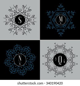 Set Luxury Logos template flourishes calligraphic elegant ornament lines. Business sign, identity for Restaurant, Royalty, Boutique, Hotel, Heraldic, Jewelry, Fashion. Monogram