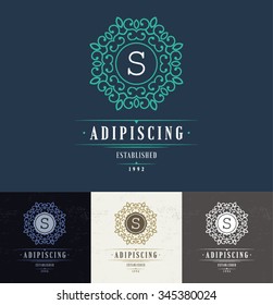 Set Luxury Logos template flourishes calligraphic elegant ornament lines. Business sign, identity for Restaurant, Royalty, Boutique, Hotel, Heraldic, Jewelry. Monogram letter S.