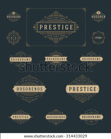 Set Luxury Logos template flourishes calligraphic elegant ornament lines. Business sign, identity for Restaurant, Royalty, Boutique, Hotel, Heraldic, Jewelry, Fashion and other vector illustration