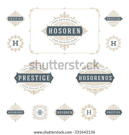Set Luxury Logos template flourishes calligraphic elegant ornament lines. Business sign, identity for Restaurant, Royalty, Boutique, Hotel, Heraldic, Jewelry, Fashion and other vector illustration