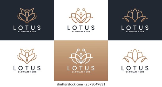 Set of luxury lotus logo design with line art style abstract
