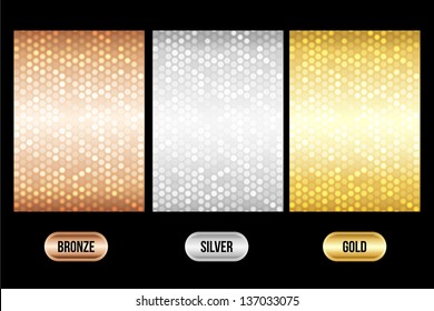 Set of luxury metallic backgrounds. Bronze, silver, gold. For discount cards or other design.