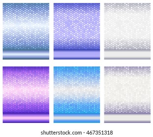 Set of luxury metallic backgrounds. For party posters, discount, credit, gift cards or other design. Purple, silver and blue colors. Vector illustration.
