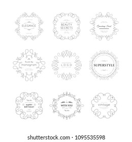 Set of luxury monogram logo templates. Elegant design for business sign, restaurant, wedding shop, jewelry, fashion, product design, brand sign. Vector illustration.