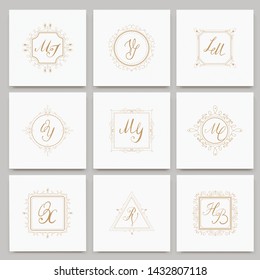 Set of luxury monogram logo templates. Elegant design for business sign, restaurant, wedding shop, jewelry, fashion, product design, brand sign. Vector illustration.