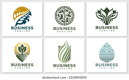 Set of luxury nature leaf logo design template. Organic plant logo branding set.