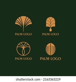 set of Luxury Palm Logo Template Vector. simple and minimalistic palm tree with gold lines logo design