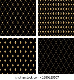 Set of luxury patterns. Vector dark backgrounds for premium design. Golden diamonds and lines on a black background