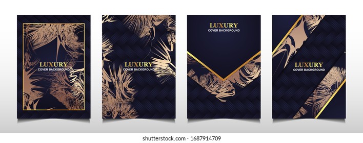 Set luxury premium cover layout design template with blue navy and golden line. Abstract vector a4 graphic can use Product Package, Annual report, Business brochure , wedding invitation card, flyer