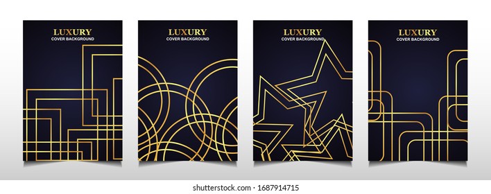 Diseñar una plantilla de diseño de portada de lujo con marina azul y línea dorada. El gráfico de vector abstracto a4 puede utilizar el paquete de producto, informe anual, folleto comercial, tarjeta de invitación de boda, volante