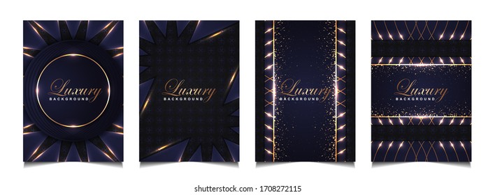 Set luxury premium cover layout design template with blue navy and golden light. Abstract vector a4 graphic can use Product Package, Party celebration, wedding invitation card, vip poster music event