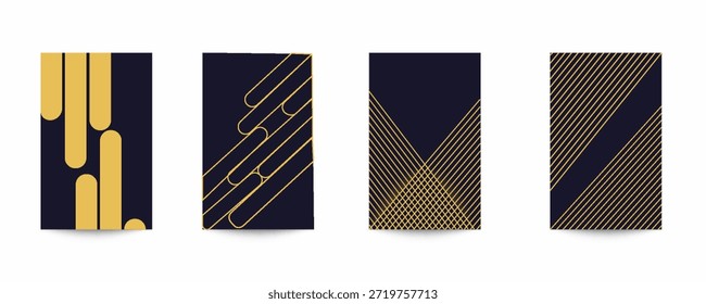 Defina o modelo de design de layout de capa premium de luxo com azul marinho e linha dourada. Vetor abstrato a4 gráfico pode usar Pacote do produto, Relatório anual, Brochura de negócios, convite de casamento, folheto