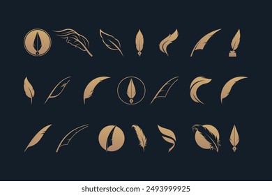 Set of luxury quill logo design