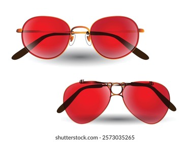 Set of Luxury Red-Tinted Aviator Sunglasses illustration isolated