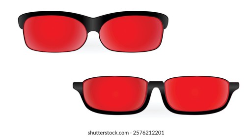 Set of Luxury Red-Tinted Aviator Sunglasses illustration isolated.
