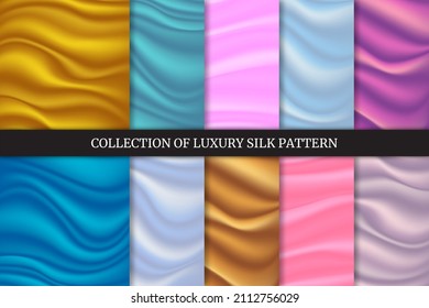 Set of luxury satin and silk cloth fabric crease background and texture. Vector illustration