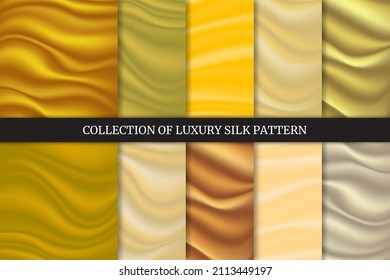 Set of luxury satin and silk cloth fabric crease background and texture. Vector illustration