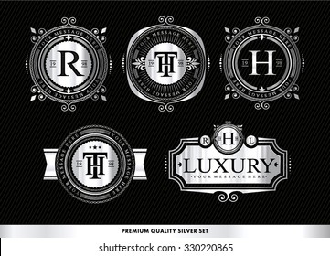 Set of luxury silver badges and stickers. 