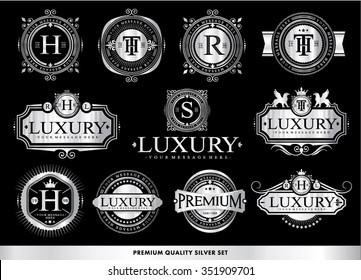 Set of luxury silver badges and stickers.