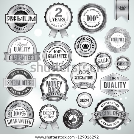 Set of luxury silver badges and stickers for sale and products promotion