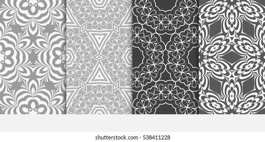 set of luxury silver color seamless floral decorative pattern. Vector illustration. For invitation, template, wallpaper