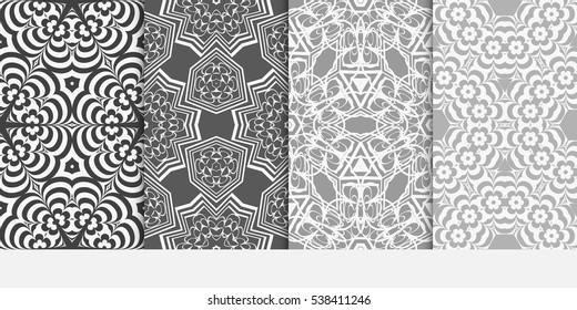 set of luxury silver color seamless floral decorative pattern. Vector illustration. For invitation, template, wallpaper