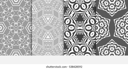 set of luxury silver color seamless floral decorative pattern. Vector illustration. For invitation, template, wallpaper