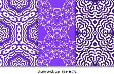 set of luxury silver color seamless floral decorative pattern. Vector illustration. For invitation, template, wallpaper. purple background