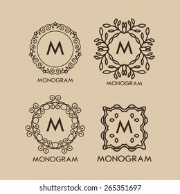 Set of luxury, simple and elegant  monogram designs template with copy-space for text . Good for labels. Vector illustration.