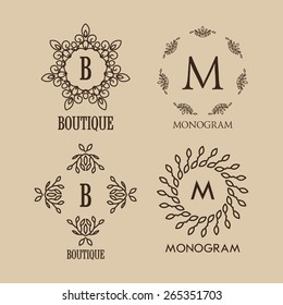 Set of luxury, simple and elegant  monogram designs template with copy-space for text . Good for labels. Vector illustration.